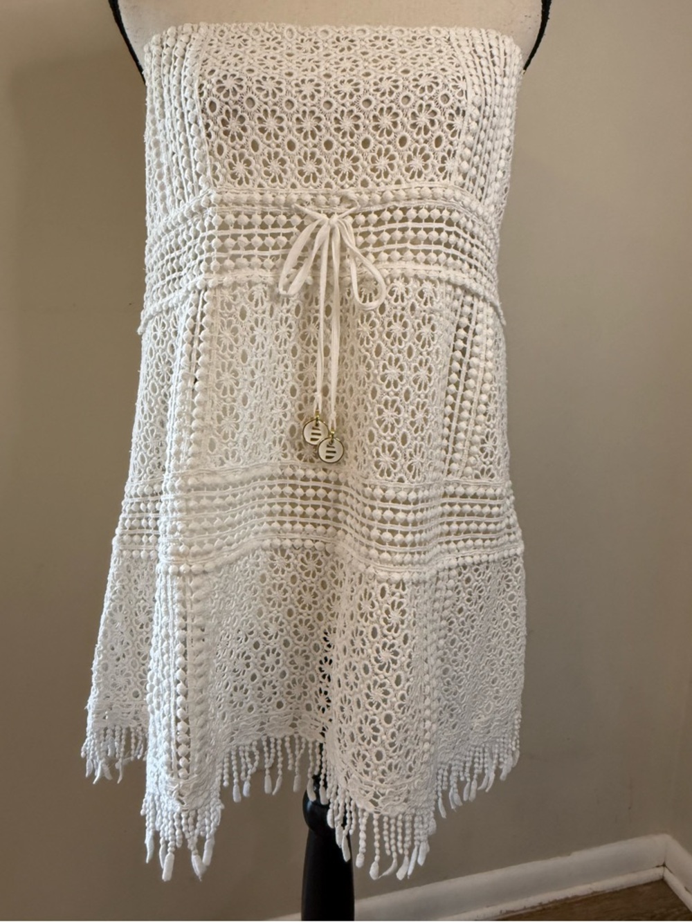 Despi white versatile coverup dress or skirt floral polka dot lace SZ M